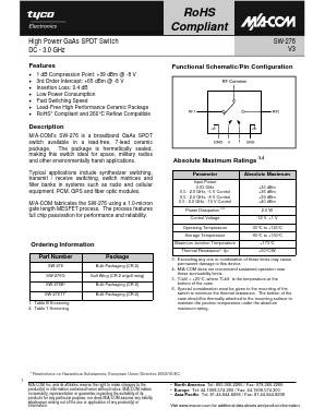 SW-276B Datasheet PDF Tyco Electronics