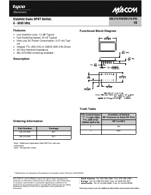 SW-216-PIN Datasheet PDF Tyco Electronics