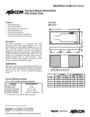 MA4SPS402 Datasheet PDF Tyco Electronics