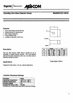 MA4E931Z2-1261A Datasheet PDF Tyco Electronics
