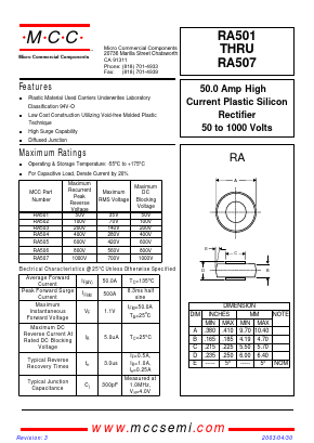 RA501 Datasheet PDF Micro Commercial Components