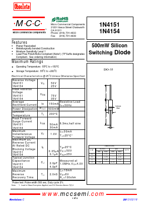 1N4151 Datasheet PDF Micro Commercial Components