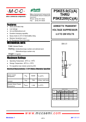P5KE8.5 Datasheet PDF Micro Commercial Components