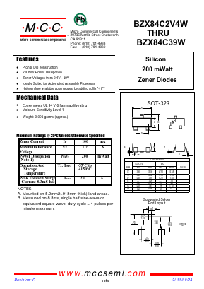 BZX84C2V7W Datasheet PDF Micro Commercial Components