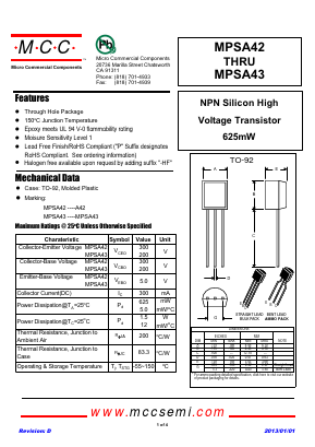 MPSA43-BP-HF Datasheet PDF Micro Commercial Components