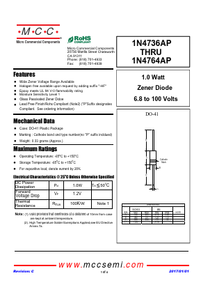 1N4736AP-TP-HF Datasheet PDF Micro Commercial Components