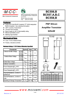 BC557 Datasheet PDF Micro Commercial Components