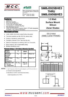 SMBJ5925BHE3 Datasheet PDF Micro Commercial Components