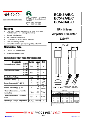 BC546C-AP-HF Datasheet PDF Micro Commercial Components