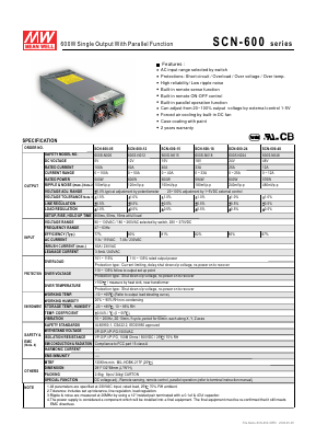 600S-N015 Datasheet PDF Mean Well Enterprises Co., Ltd.