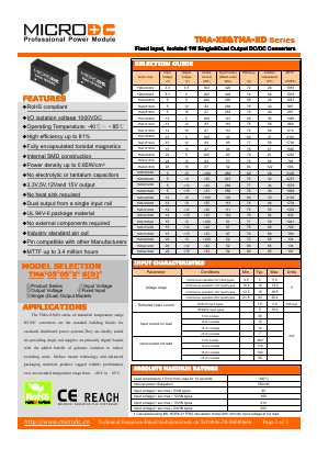 TMA-XD Datasheet PDF Microdc power Technology Co., Ltd