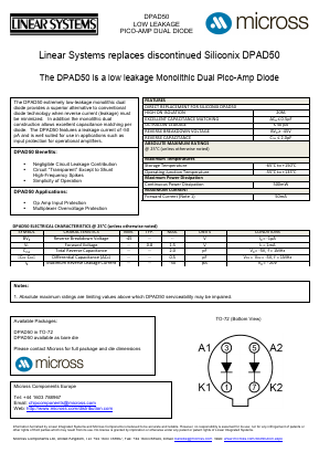 DPAD50_TO-72 Datasheet PDF Micross Components
