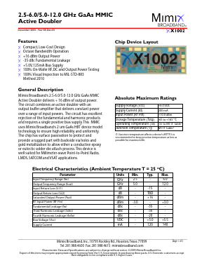 XX1002 Datasheet PDF Mimix Broadband