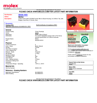 98438-1003 Datasheet PDF Molex Connectors