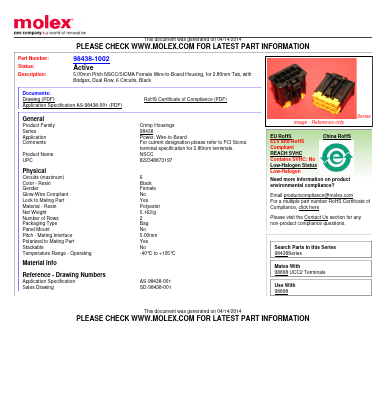 98438-1002 Datasheet PDF Molex Connectors