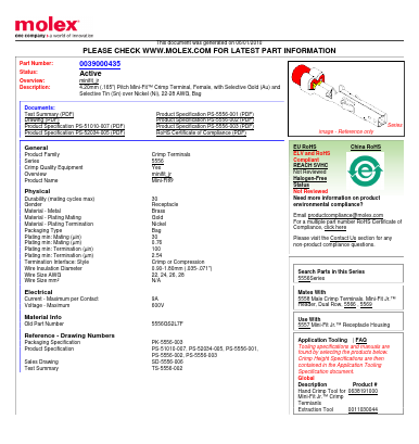 0039000435 Datasheet PDF Molex Connectors