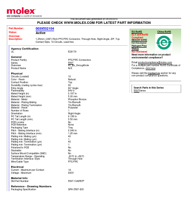 0039532104 Datasheet PDF Molex Connectors