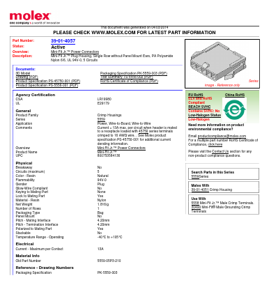 0039014057 Datasheet PDF Molex Connectors