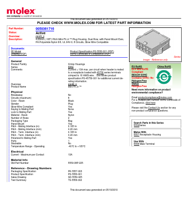 0050361716 Datasheet PDF Molex Connectors