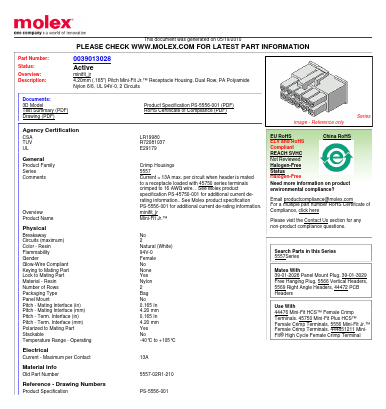 0039013028 Datasheet PDF Molex Connectors