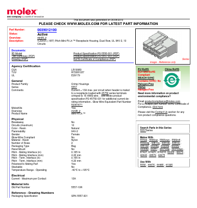 0039012100 Datasheet PDF Molex Connectors
