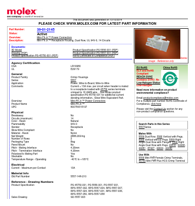 0039012145 Datasheet PDF Molex Connectors