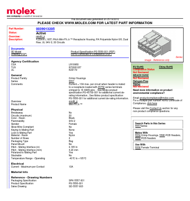 0039013205 Datasheet PDF Molex Connectors