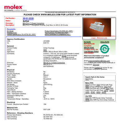 0039012220 Datasheet PDF Molex Connectors