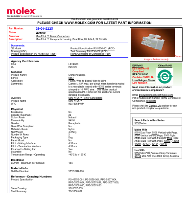 0039012225 Datasheet PDF Molex Connectors
