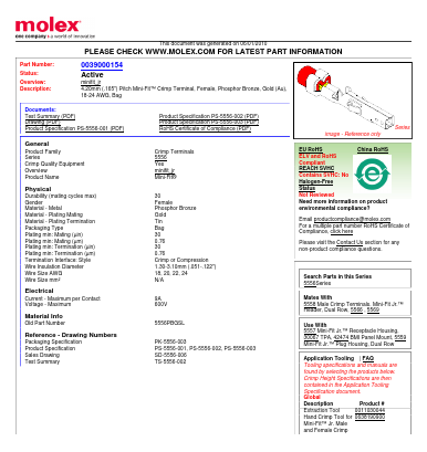 0039000154 Datasheet PDF Molex Connectors