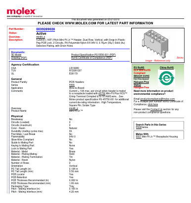 0039289028 Datasheet PDF Molex Connectors