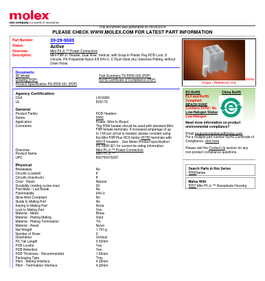 39-29-9089 Datasheet PDF Molex Connectors