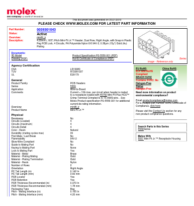 0039301043 Datasheet PDF Molex Connectors