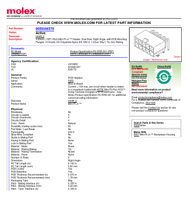 0050348570 Datasheet PDF Molex Connectors