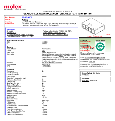 5569-05A4MS-210 Datasheet PDF Molex Connectors