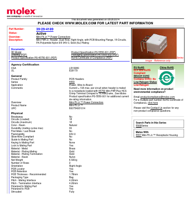 39-29-4189 Datasheet PDF Molex Connectors