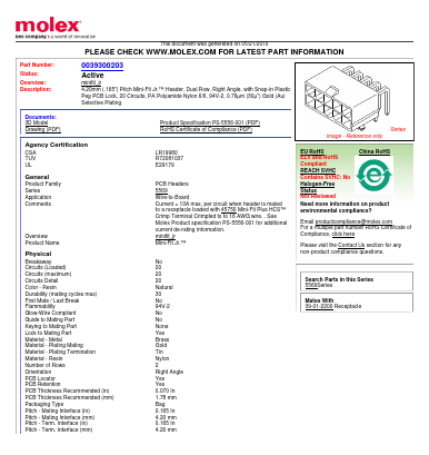 39-30-0203 Datasheet PDF Molex Connectors