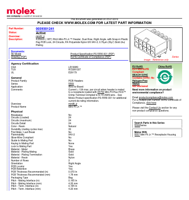 0039301241 Datasheet PDF Molex Connectors