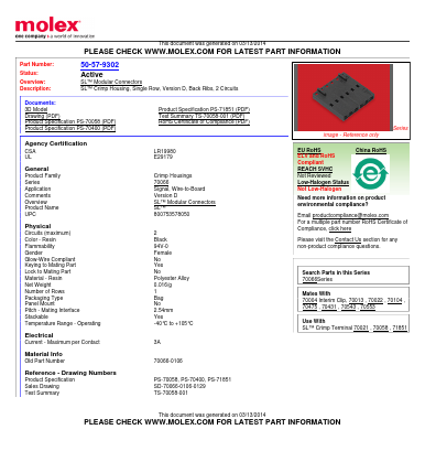50-57-9302 Datasheet PDF Molex Connectors
