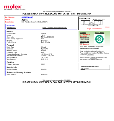 0191990007 Datasheet PDF Molex Connectors