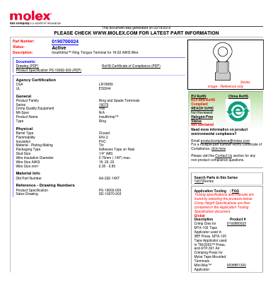 0190700024 Datasheet PDF Molex Connectors