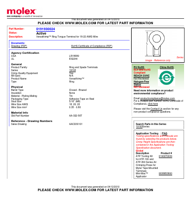 0191930024 Datasheet PDF Molex Connectors