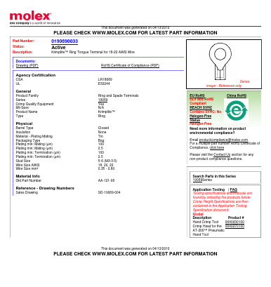 AA-121-06 Datasheet PDF Molex Connectors
