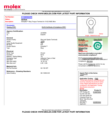 0190690055 Datasheet PDF Molex Connectors