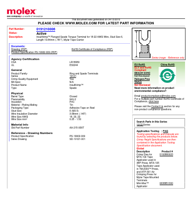 0191210006 Datasheet PDF Molex Connectors