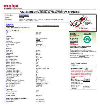 0190030032 Datasheet PDF Molex Connectors