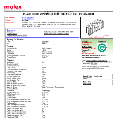43160-7304 Datasheet PDF Molex Connectors