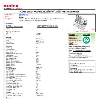 A-41672-B02A228 Datasheet PDF Molex Connectors