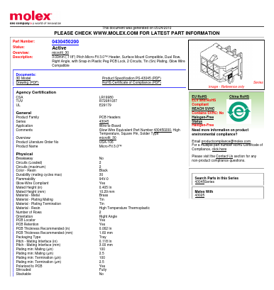 43045-0200 Datasheet PDF Molex Connectors