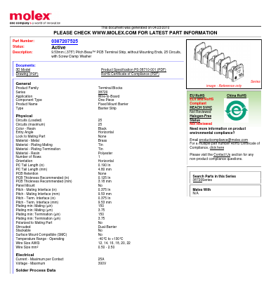 38720-7525 Datasheet PDF Molex Connectors